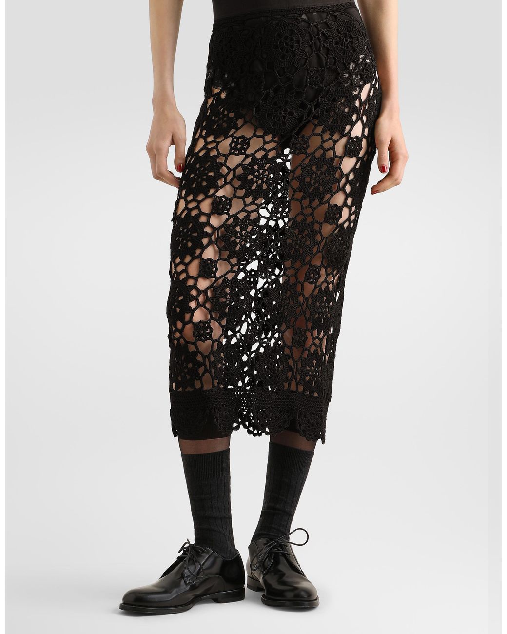 Dolce & Gabbana Black Crochet-Knit Skirt