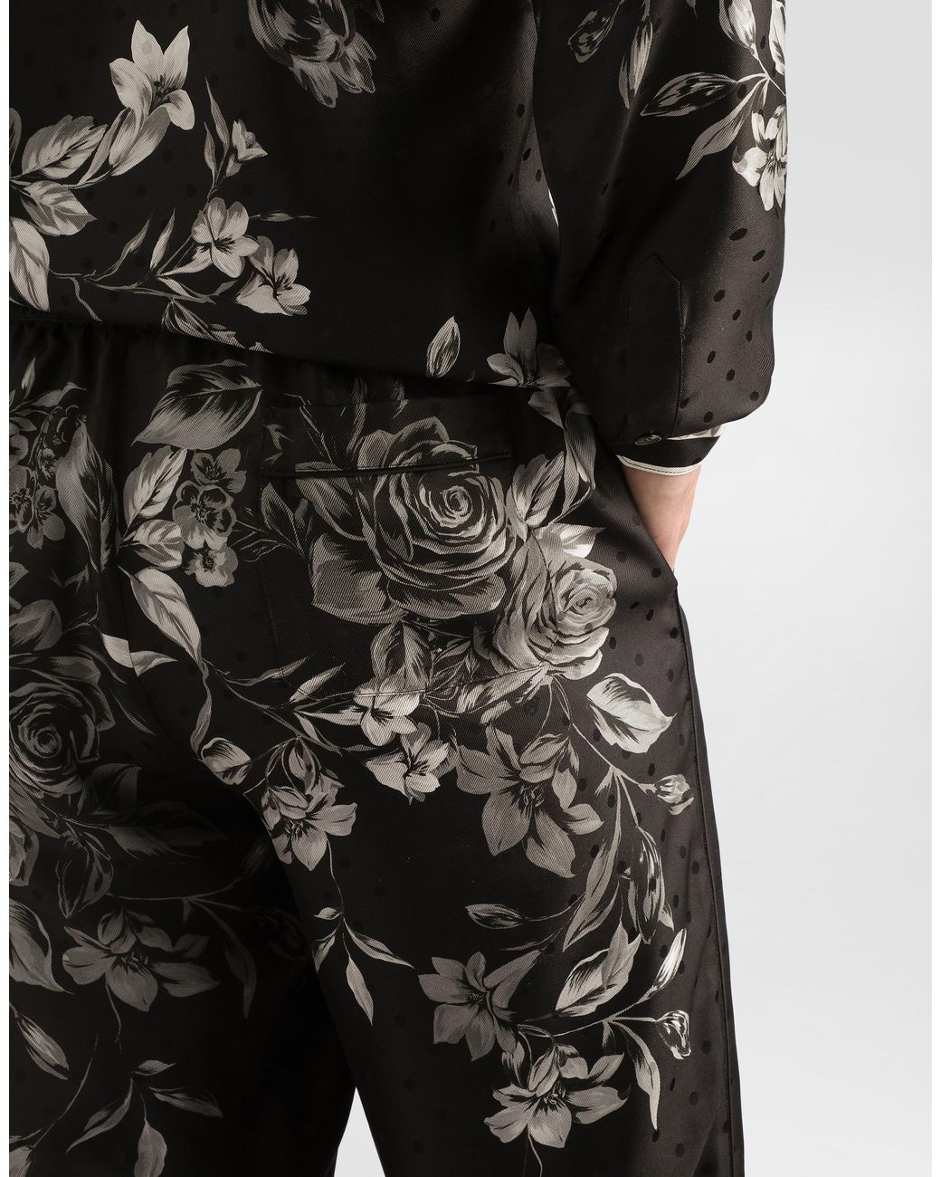 Dolce & Gabbana Black Flower Bouquet-Print Vanity Jacquard Twill Trousers for men