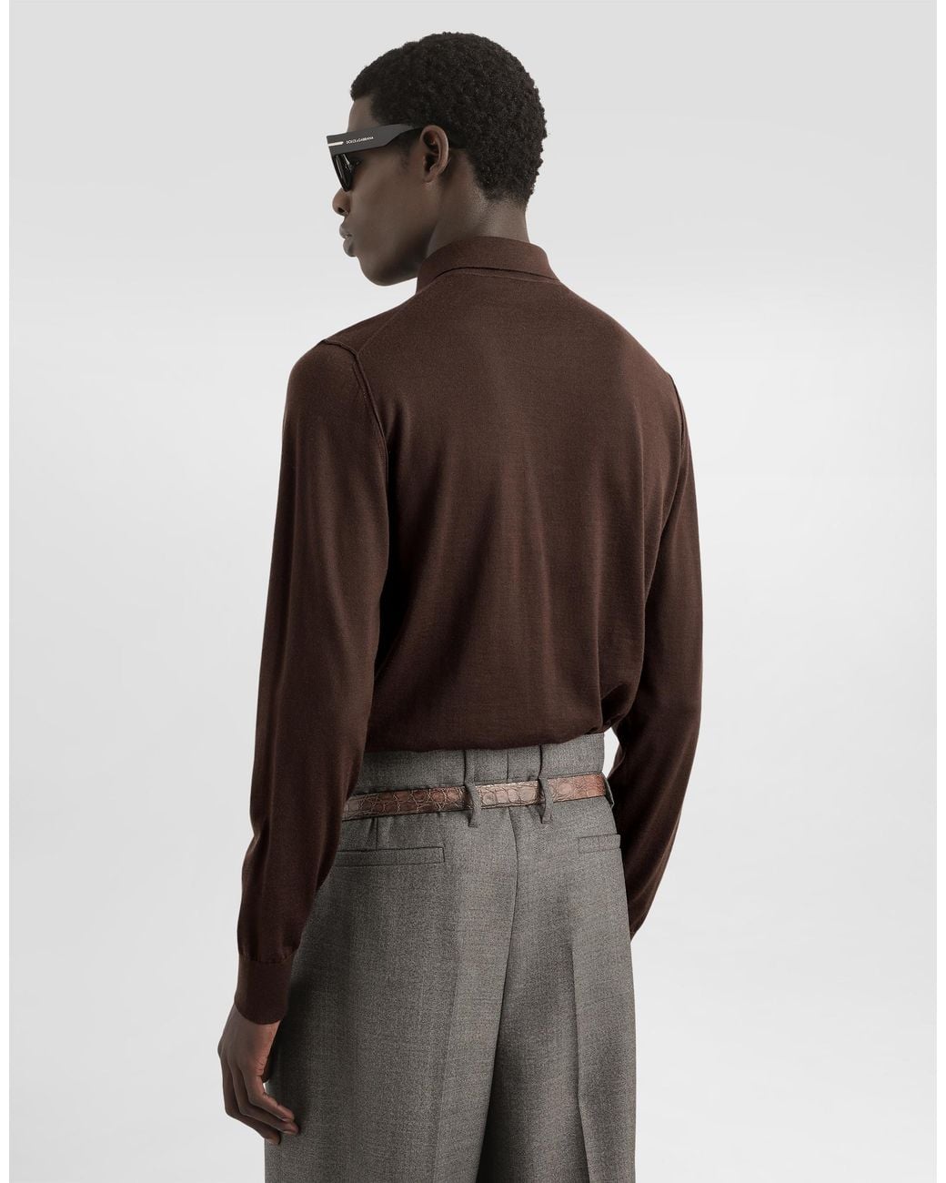 Dolce & Gabbana Brown Knit Cashmere Polo Shirt for men