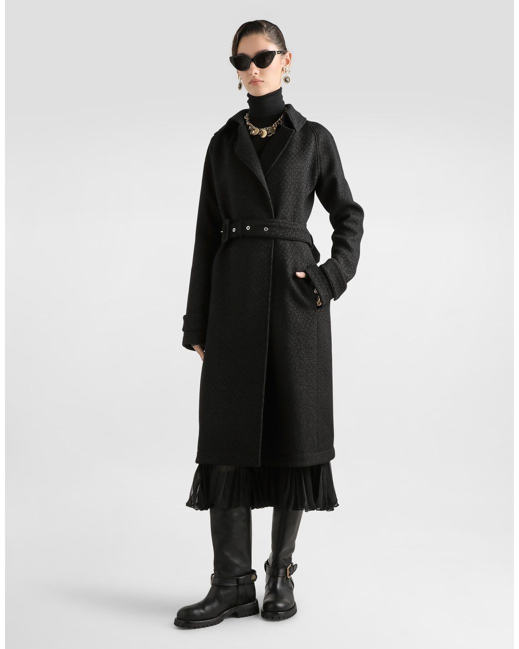 Dolce & Gabbana Black Tweed Trench Coat