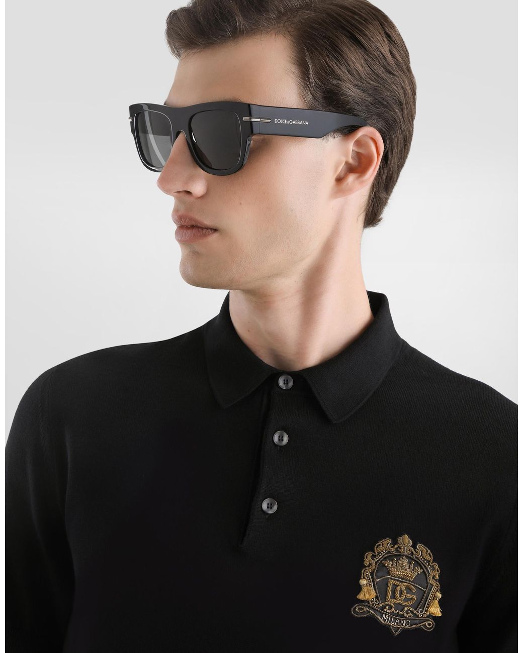 Dolce & Gabbana Black Virgin Wool Polo Shirt for men