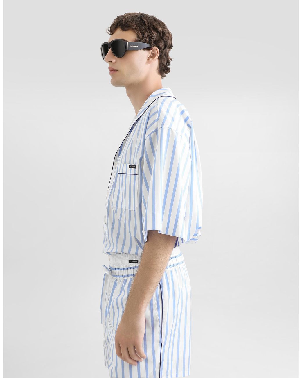 Dolce & Gabbana Blue Striped Poplin Shirt for men