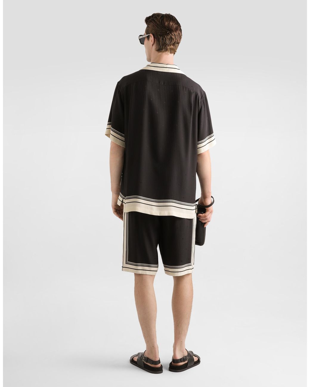 Dolce & Gabbana Black Logo And Stripe-Print Hawaii Shirt for men