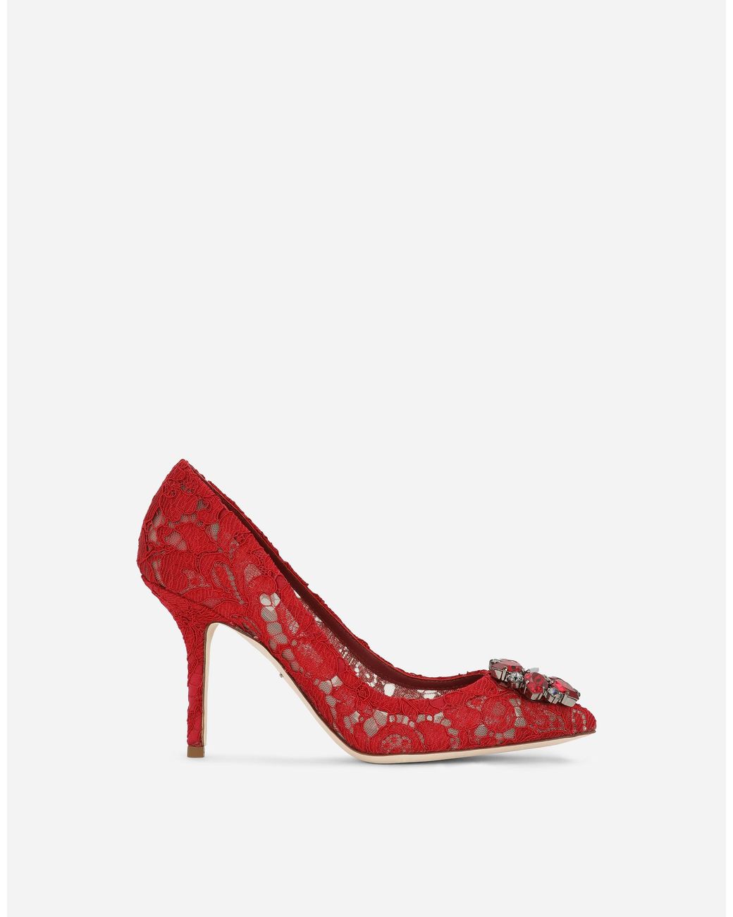 Dolce & Gabbana Red Lace Pumps With Brooch Detailing