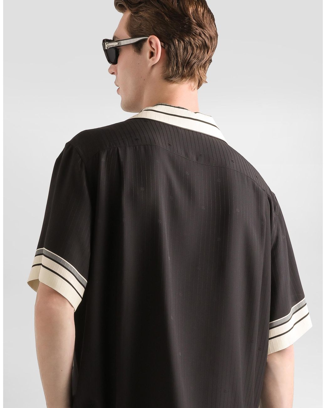 Dolce & Gabbana Black Logo And Stripe-Print Hawaii Shirt for men