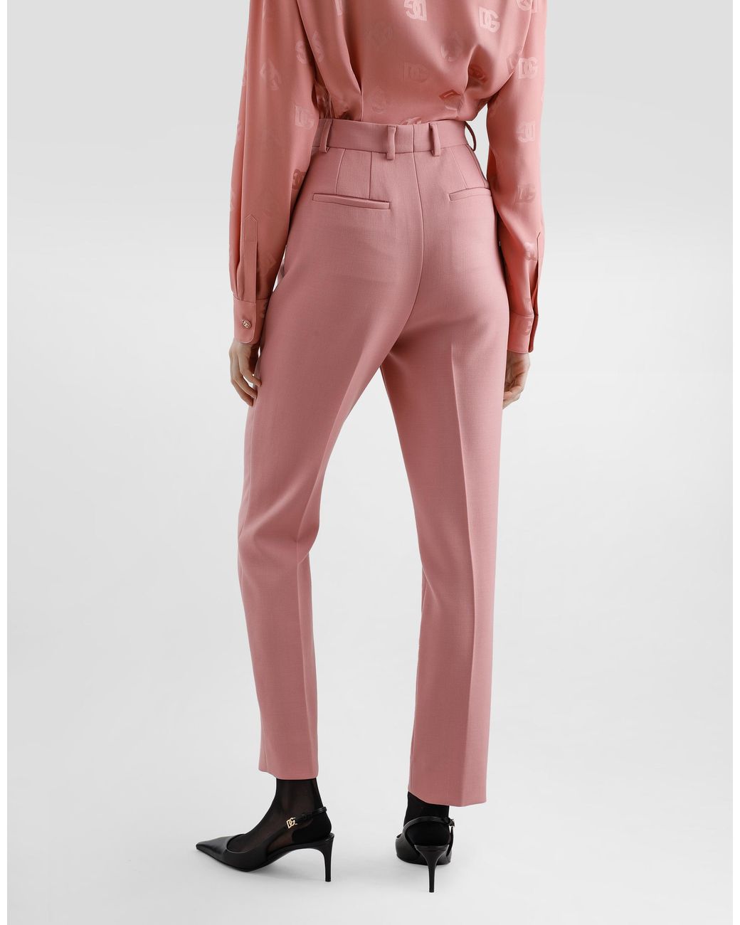 Dolce & Gabbana Pink Tailored Double Wool Crepe Pants