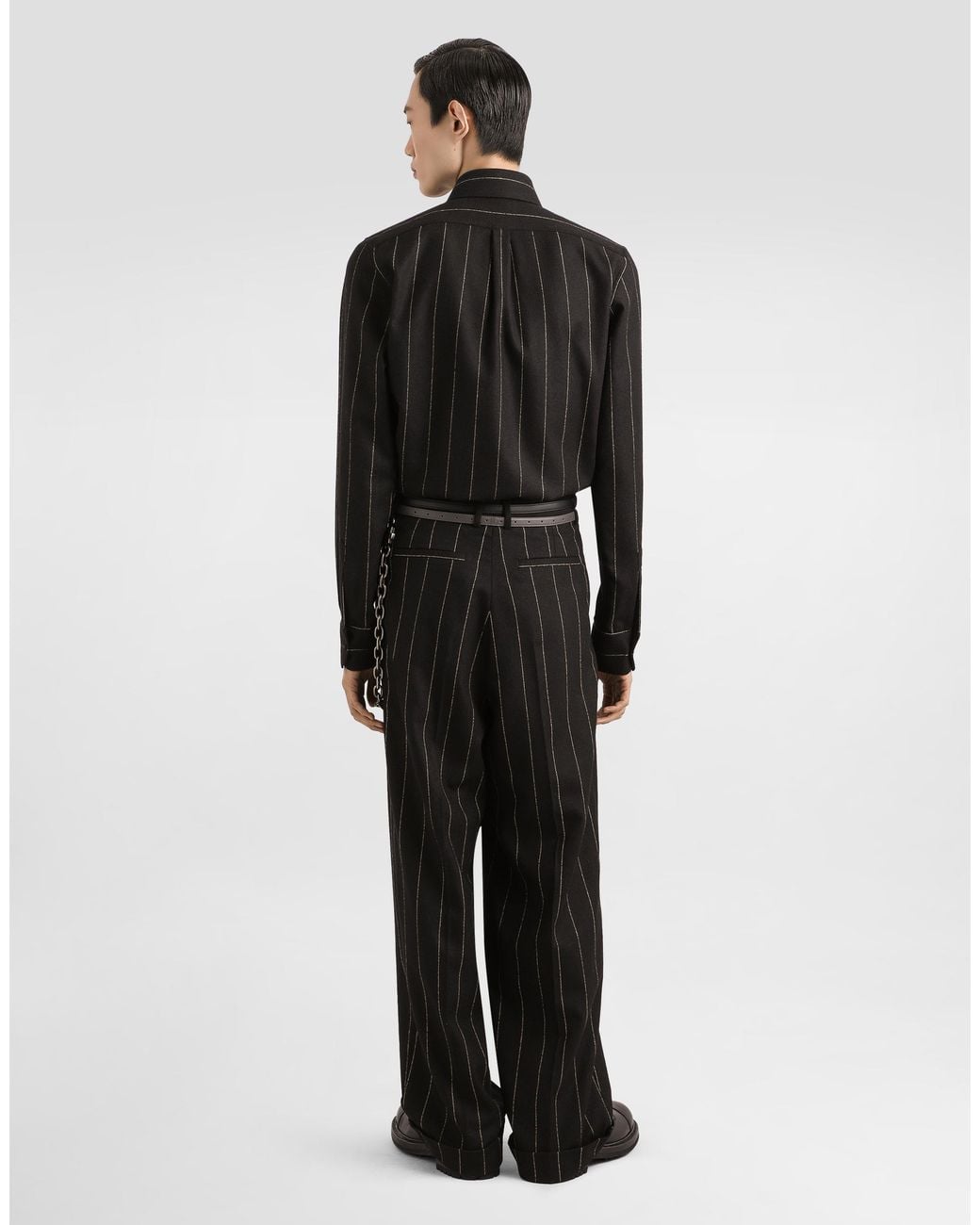 Dolce & Gabbana Pinstriped Flannel Trousers in Black für Herren
