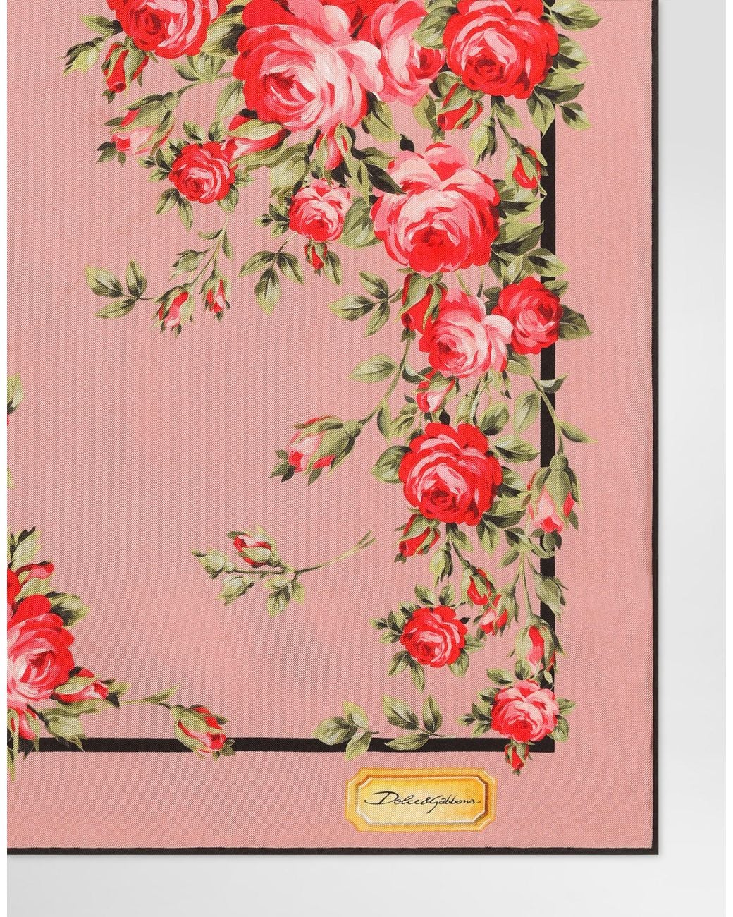 Dolce & Gabbana Pink Rose Bouquet-Print Silk Twill Scarf 50X50