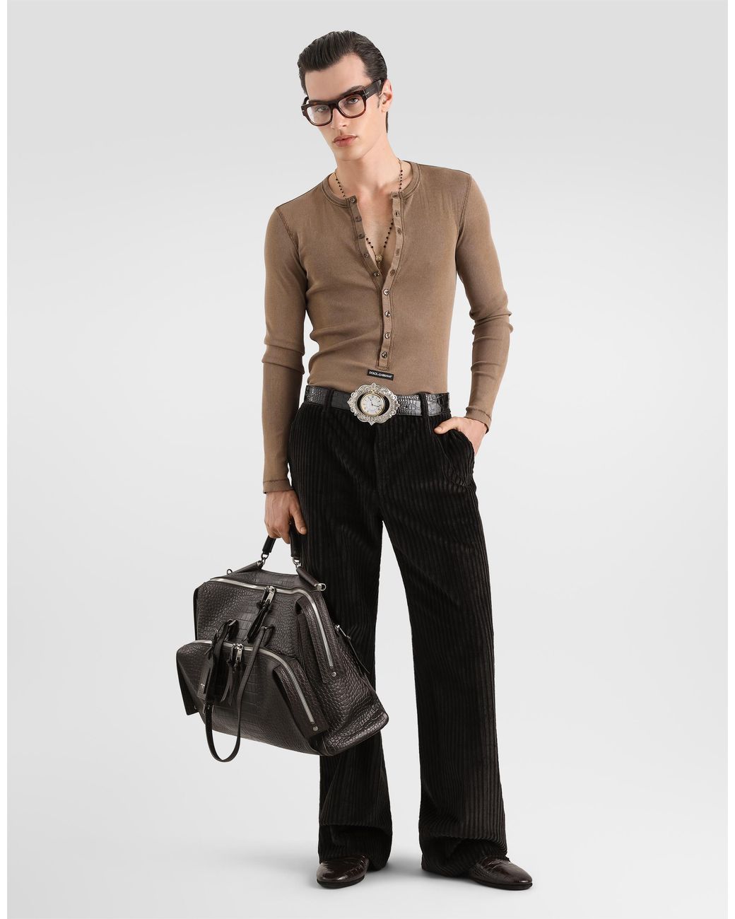 Dolce & Gabbana Black Corduroy Trousers for men