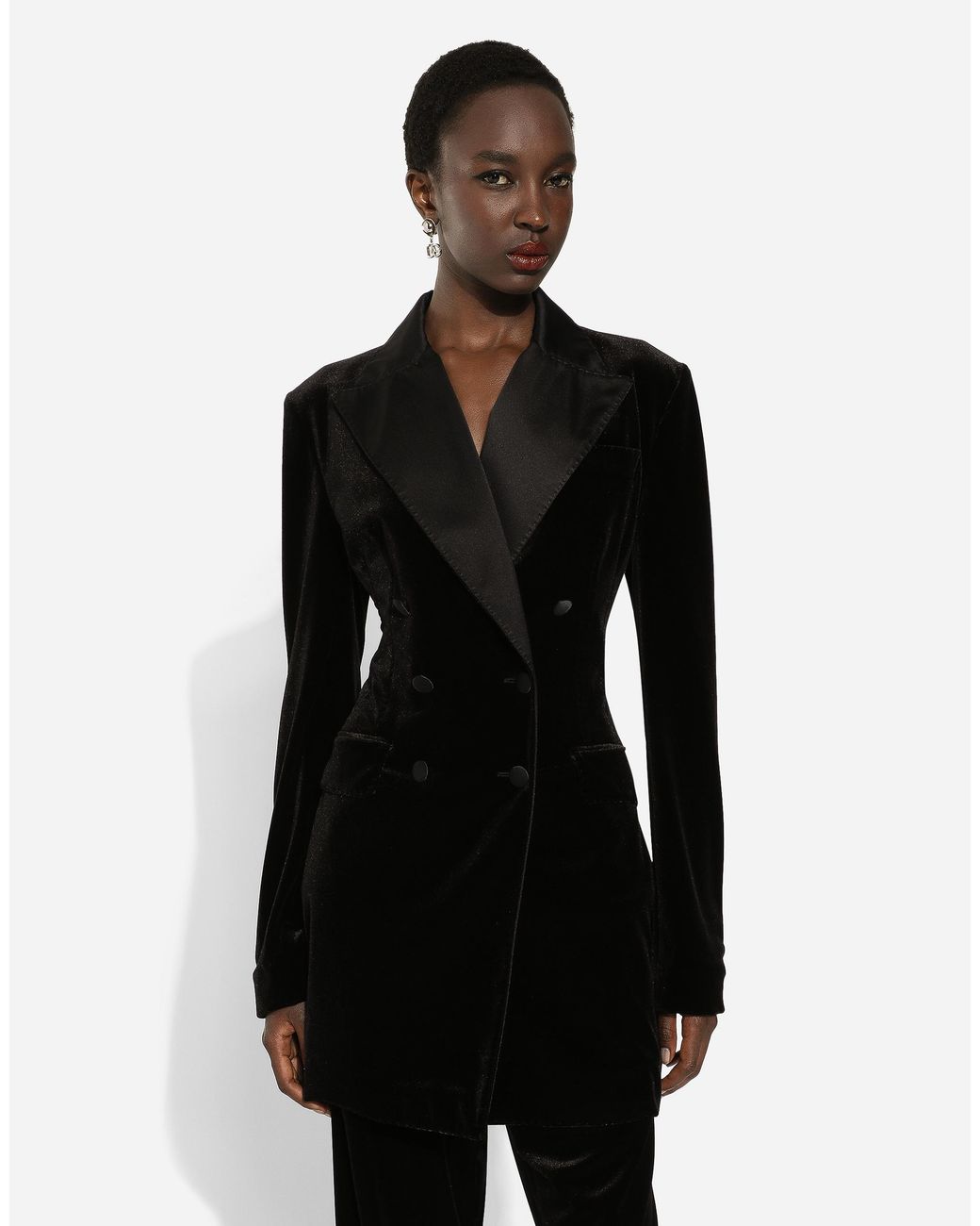 Chaqueta Dolce larga de botonadura sencilla en cady de lana Dolce & Gabbana de color Black