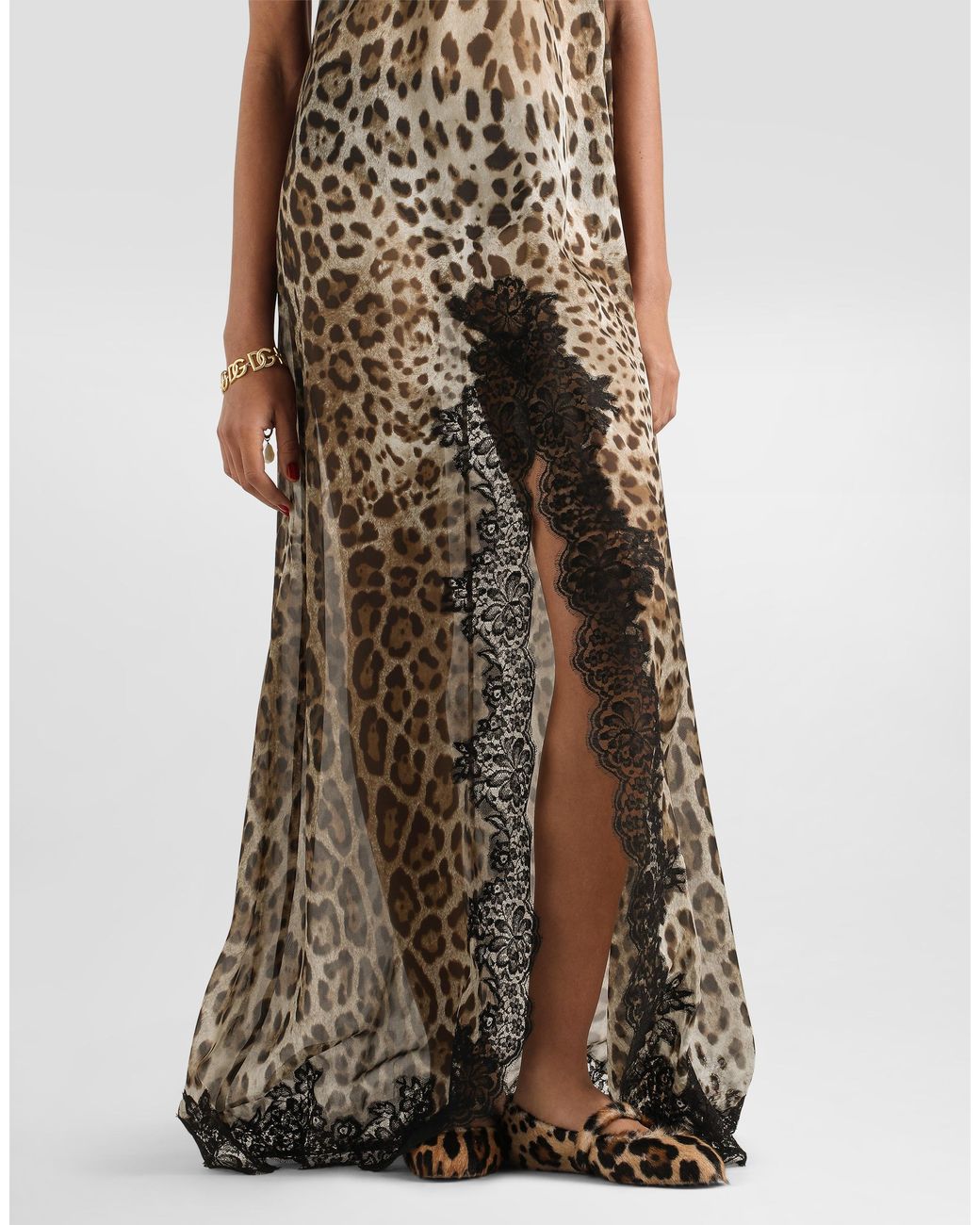 Dolce & Gabbana Natural Leo- Chiffon Slip Dress