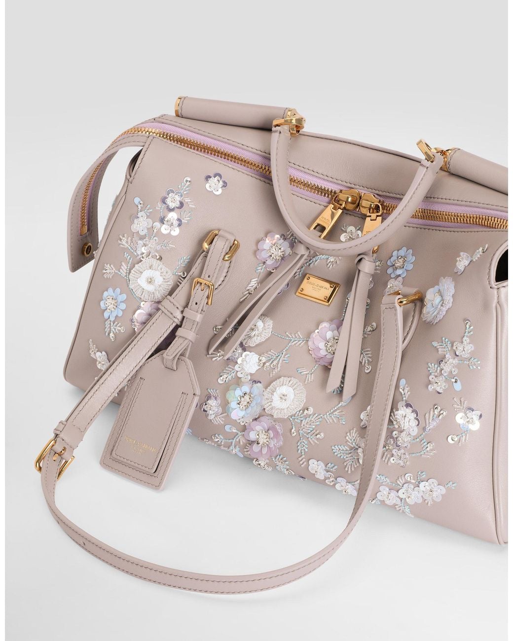 Dolce & Gabbana Natural Medium Vittoria Handbag With Embroidery