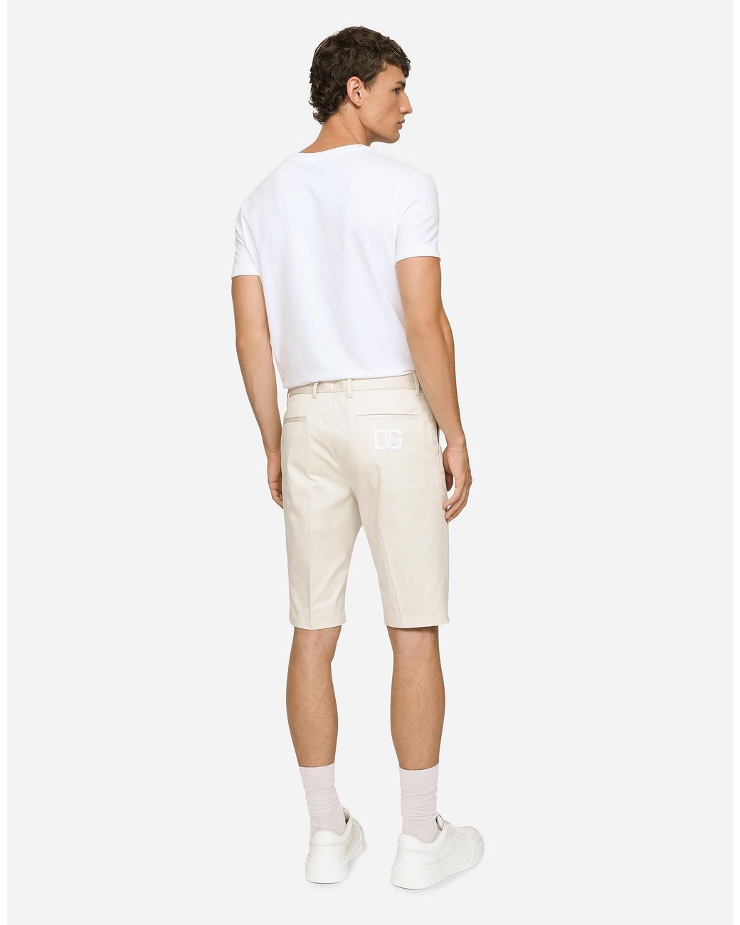 Dolce & Gabbana White Stretch Cotton Shorts With Dg Patch for men