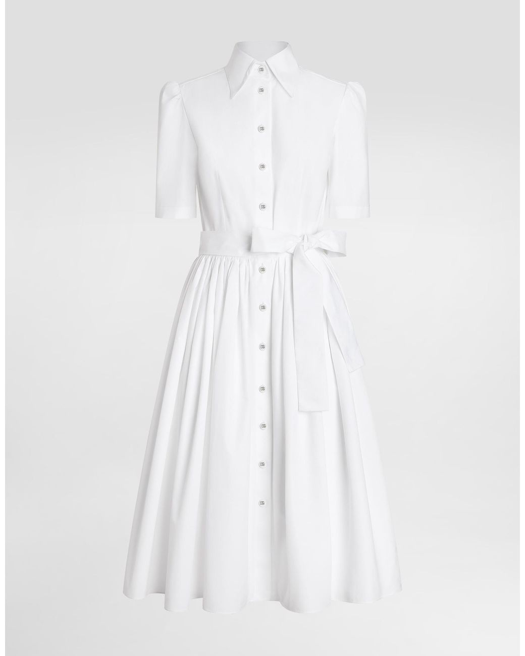 Dolce & Gabbana White Cotton Calf-Length Shirt Dress