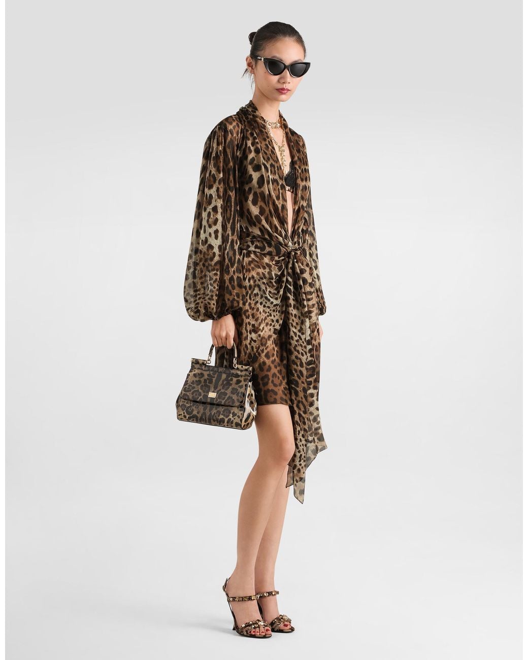 Dolce & Gabbana Brown Leo- Chiffon Dress