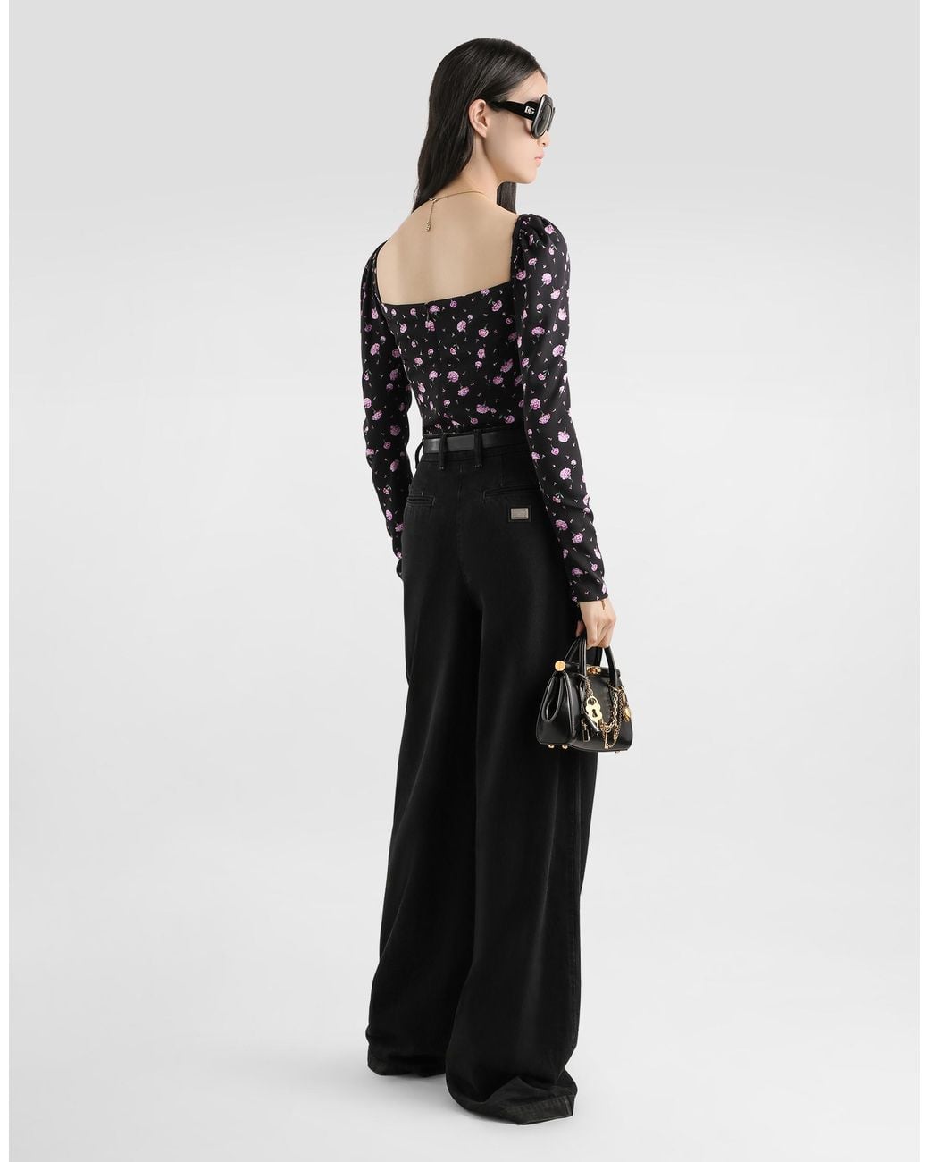 Dolce & Gabbana Black Carnations-Print Silk Top