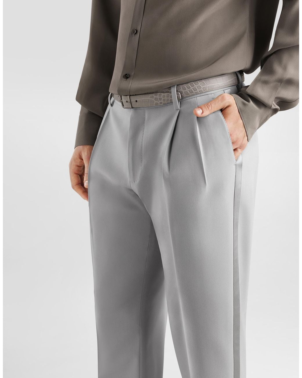 Dolce & Gabbana Gray Micro-Rib Trousers for men