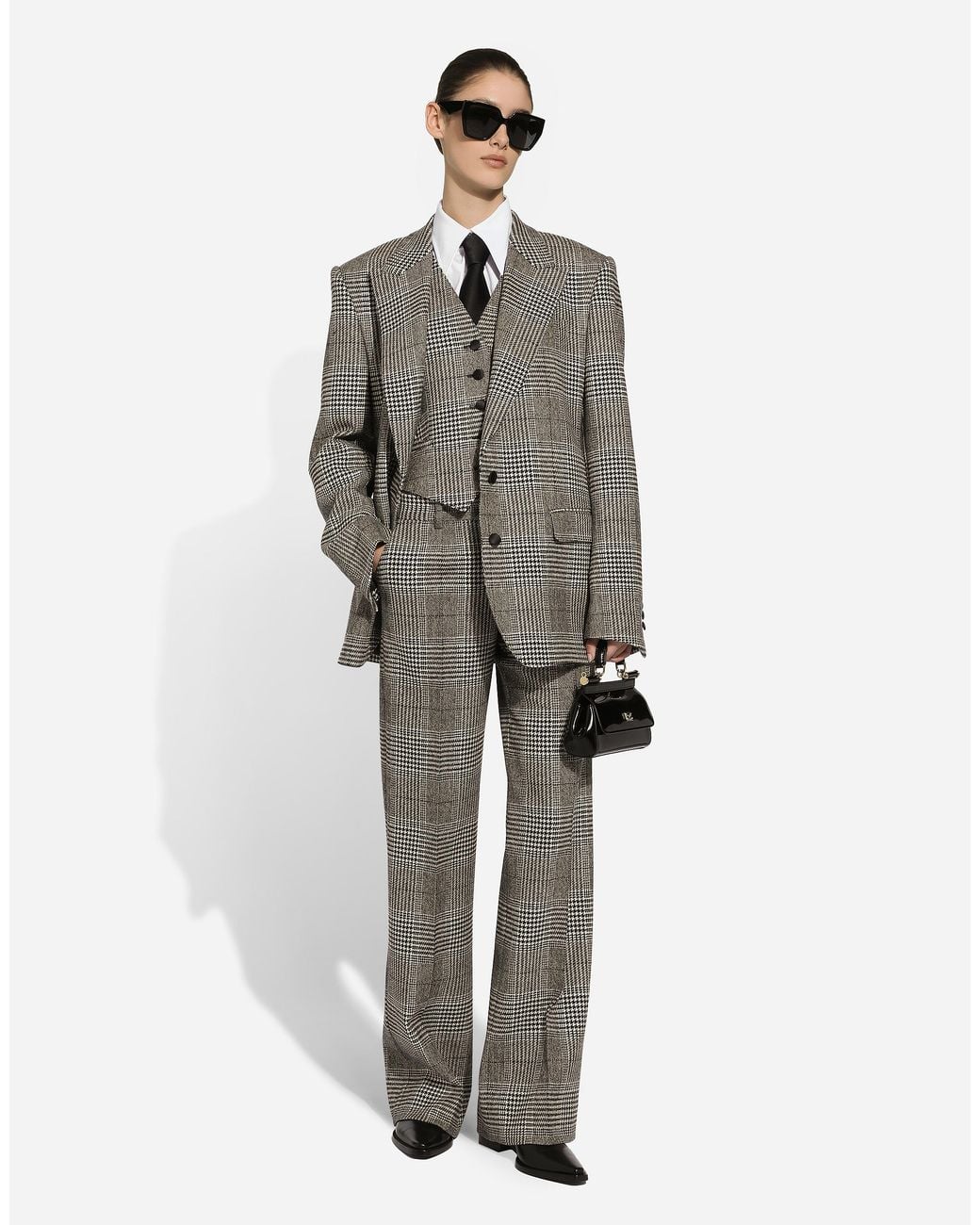 Dolce & Gabbana Gray Flared Glen Plaid Pants