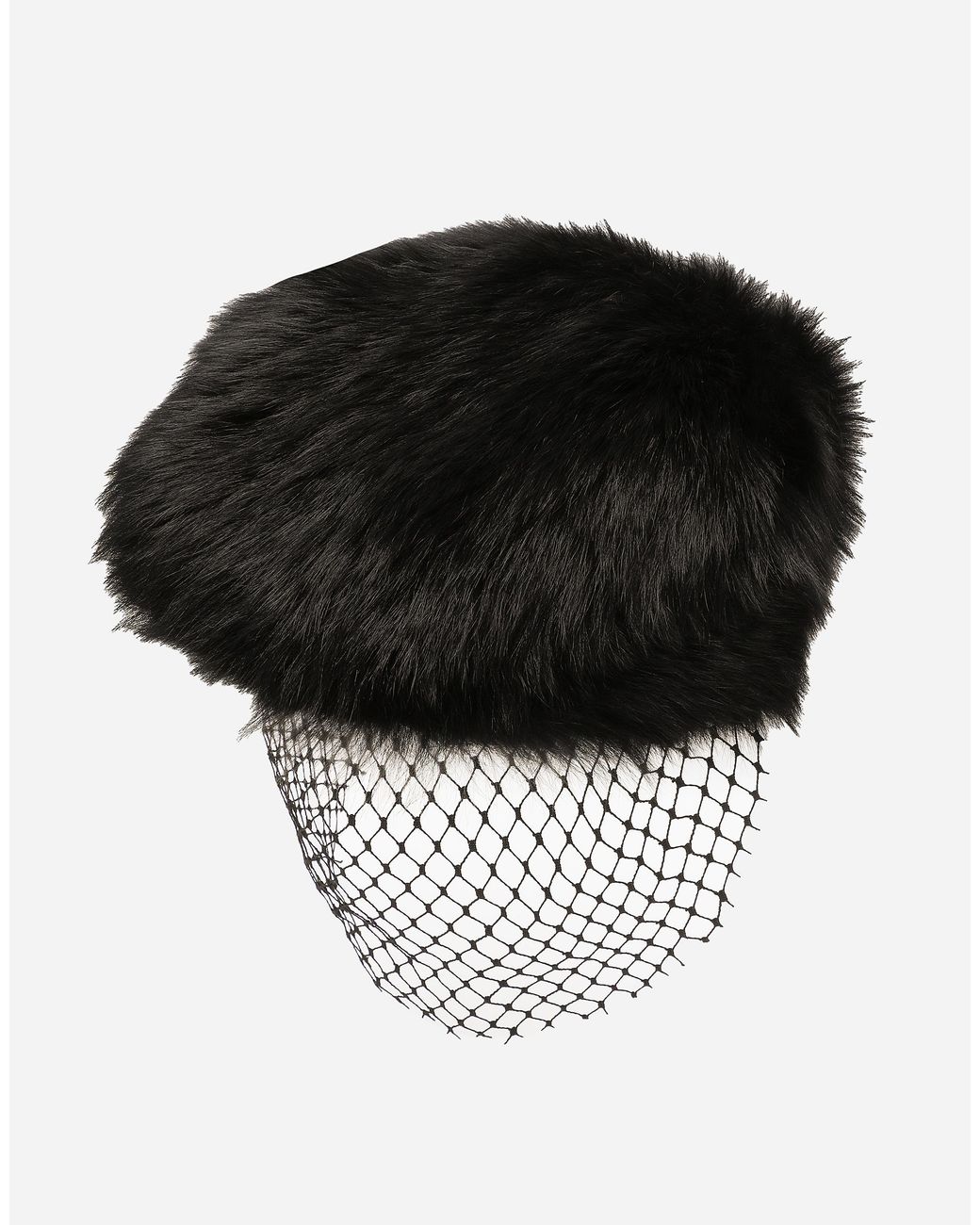 Dolce & Gabbana Black Shearling Flat Cap With Veil