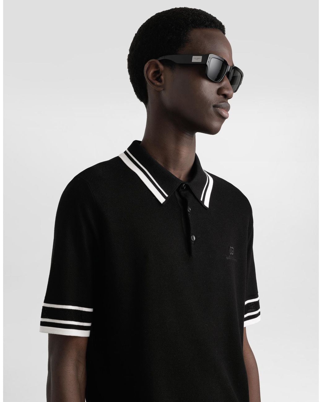 Dolce & Gabbana Black Silk-Blend Polo Shirt for men