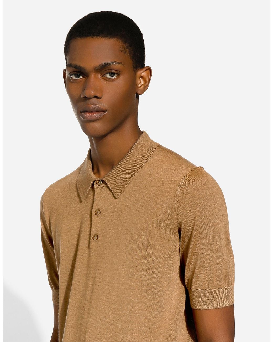 Dolce & Gabbana Brown Silk And Cashmere Polo-Shirt for men