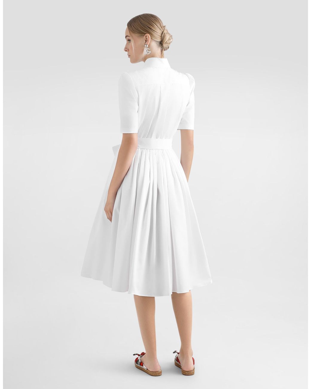 Dolce & Gabbana White Cotton Calf-Length Shirt Dress