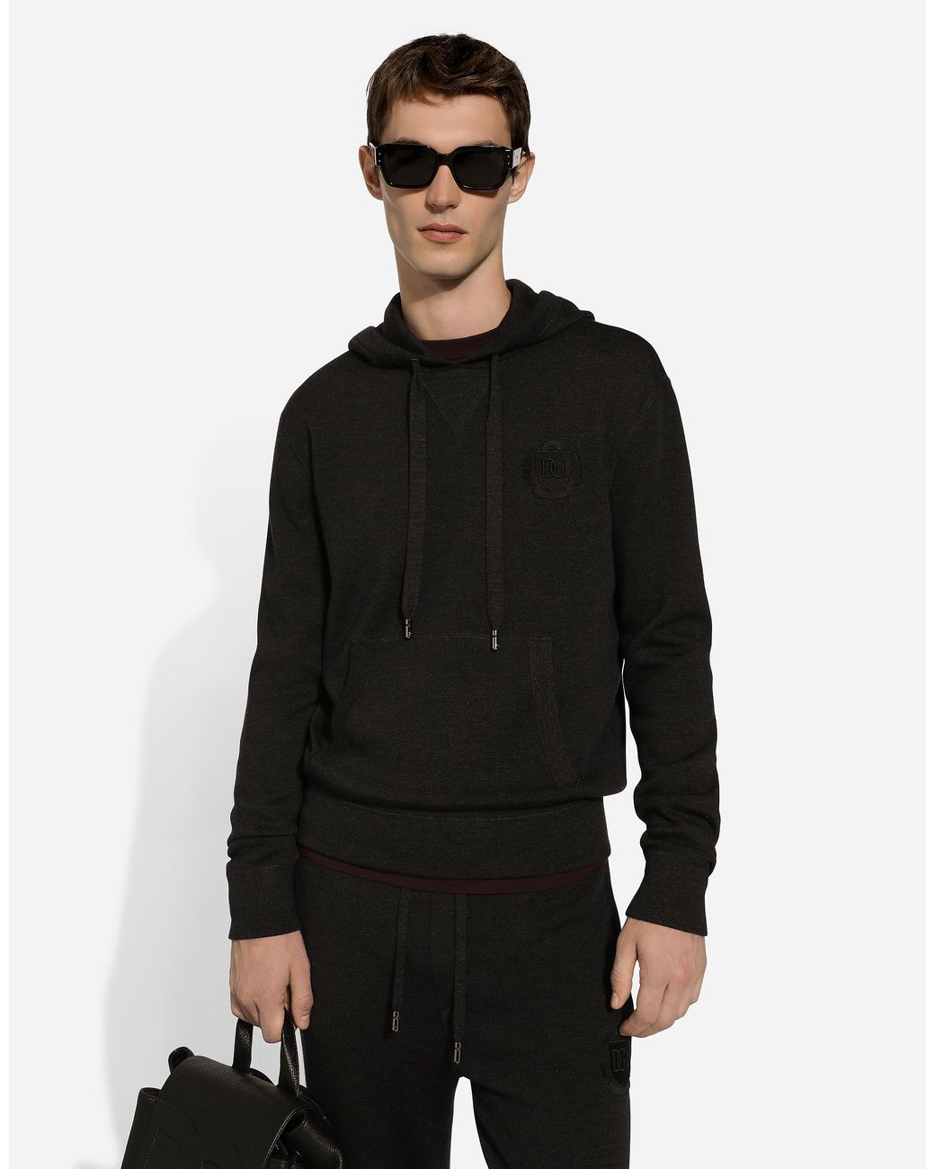 Dolce & Gabbana Black Logo-Embroidered Hoodie for men