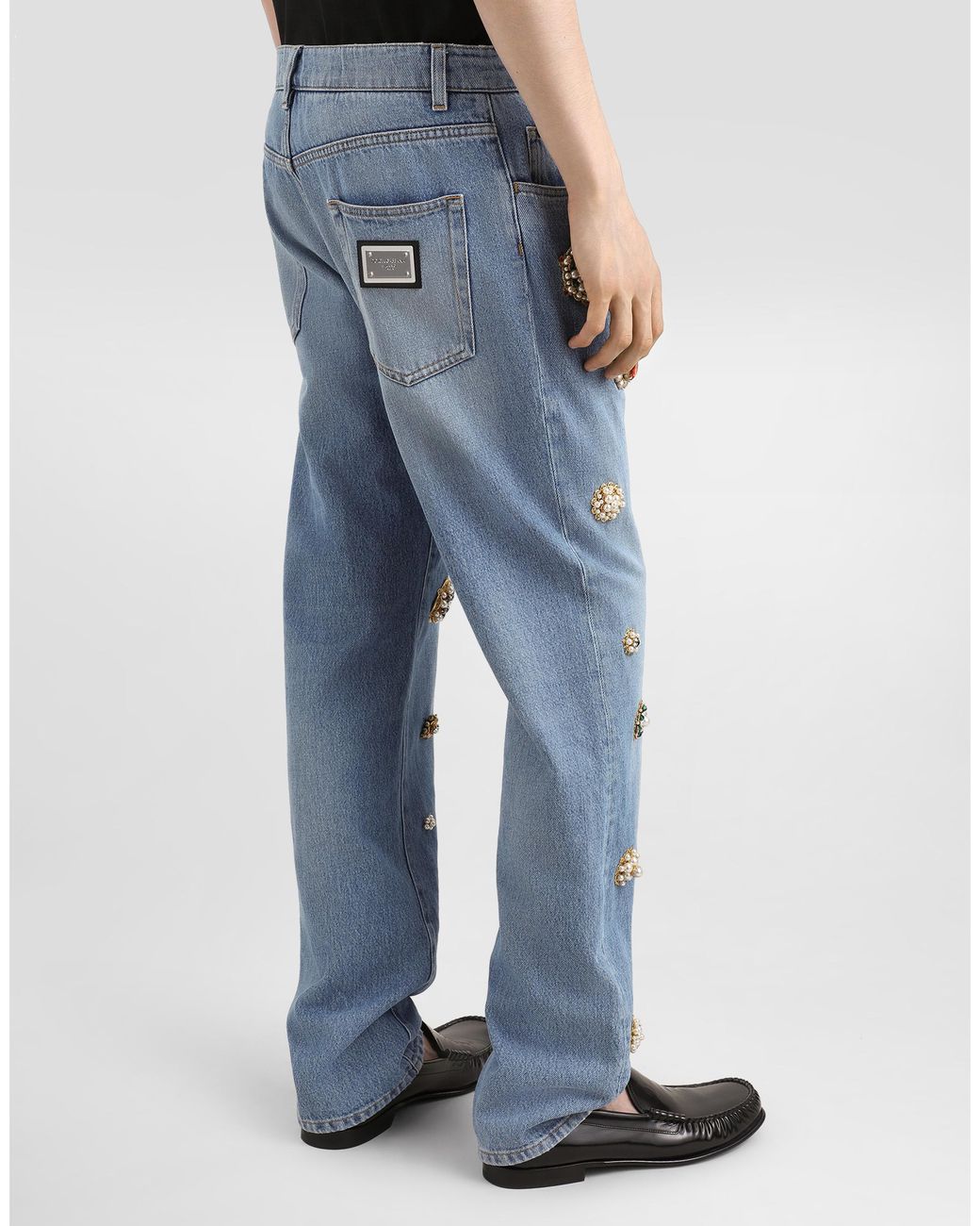 Dolce & Gabbana Blue Classic Cotton Jeans With Tag And Bejeweled Details for men