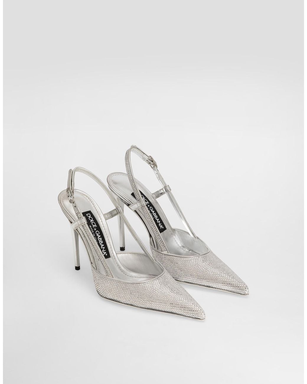 Dolce & Gabbana White Satin Slingbacks With Fusible Rhinestones