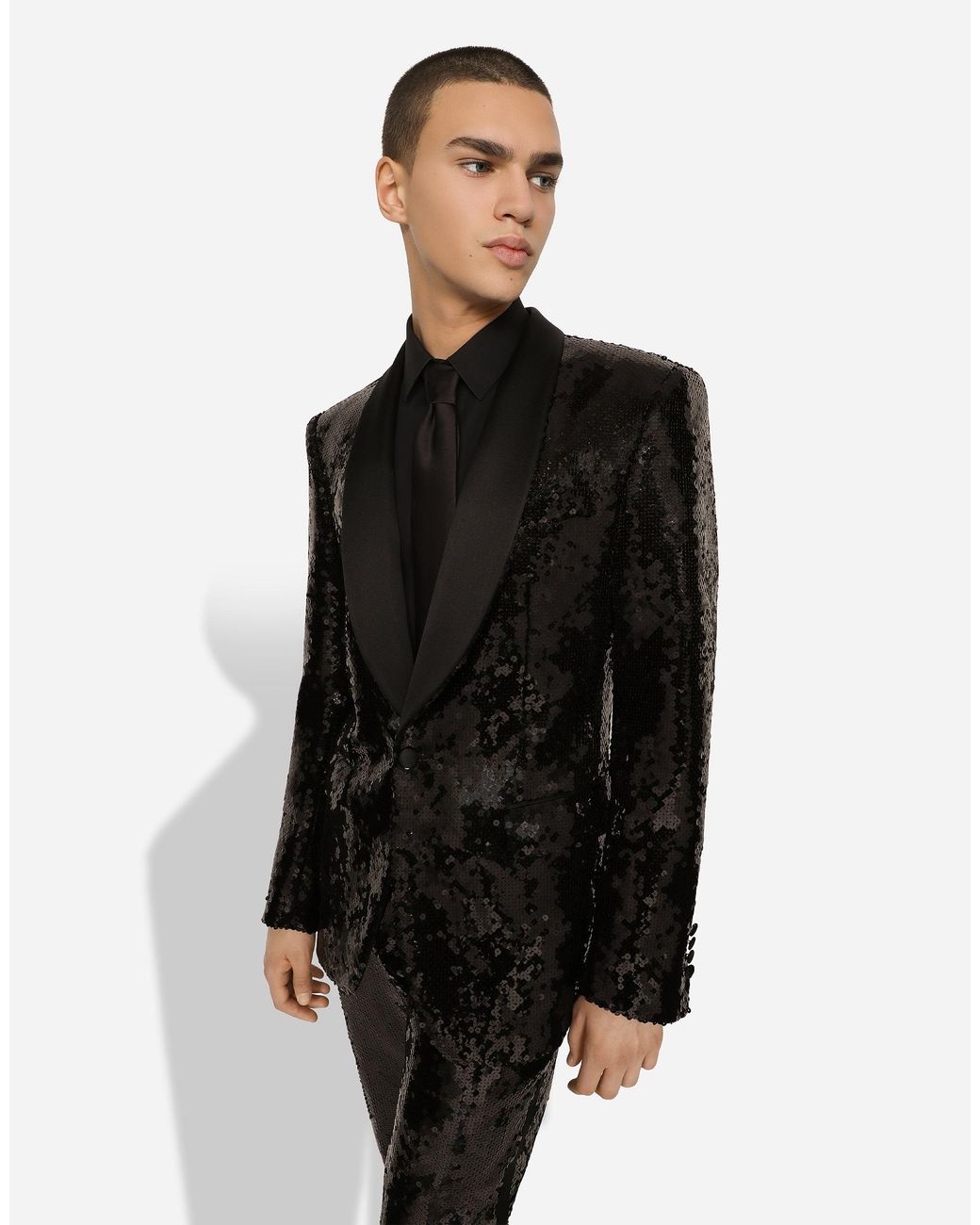 Dolce & Gabbana Black Sequined Single-Breasted Sicilia-Fit Tuxedo Suit for men