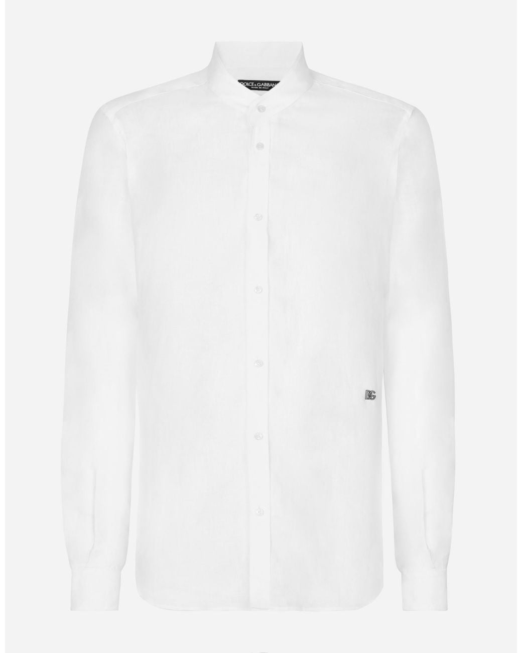 Dolce & Gabbana White Linen Martini-Fit Shirt With Dg Hardware for men