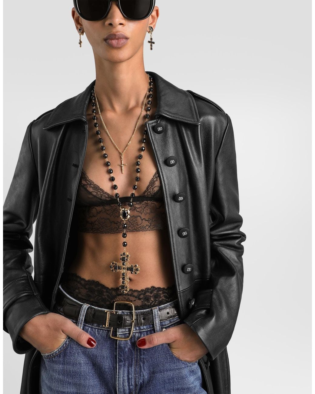 Dolce & Gabbana Black Single-Breasted Leather Coat