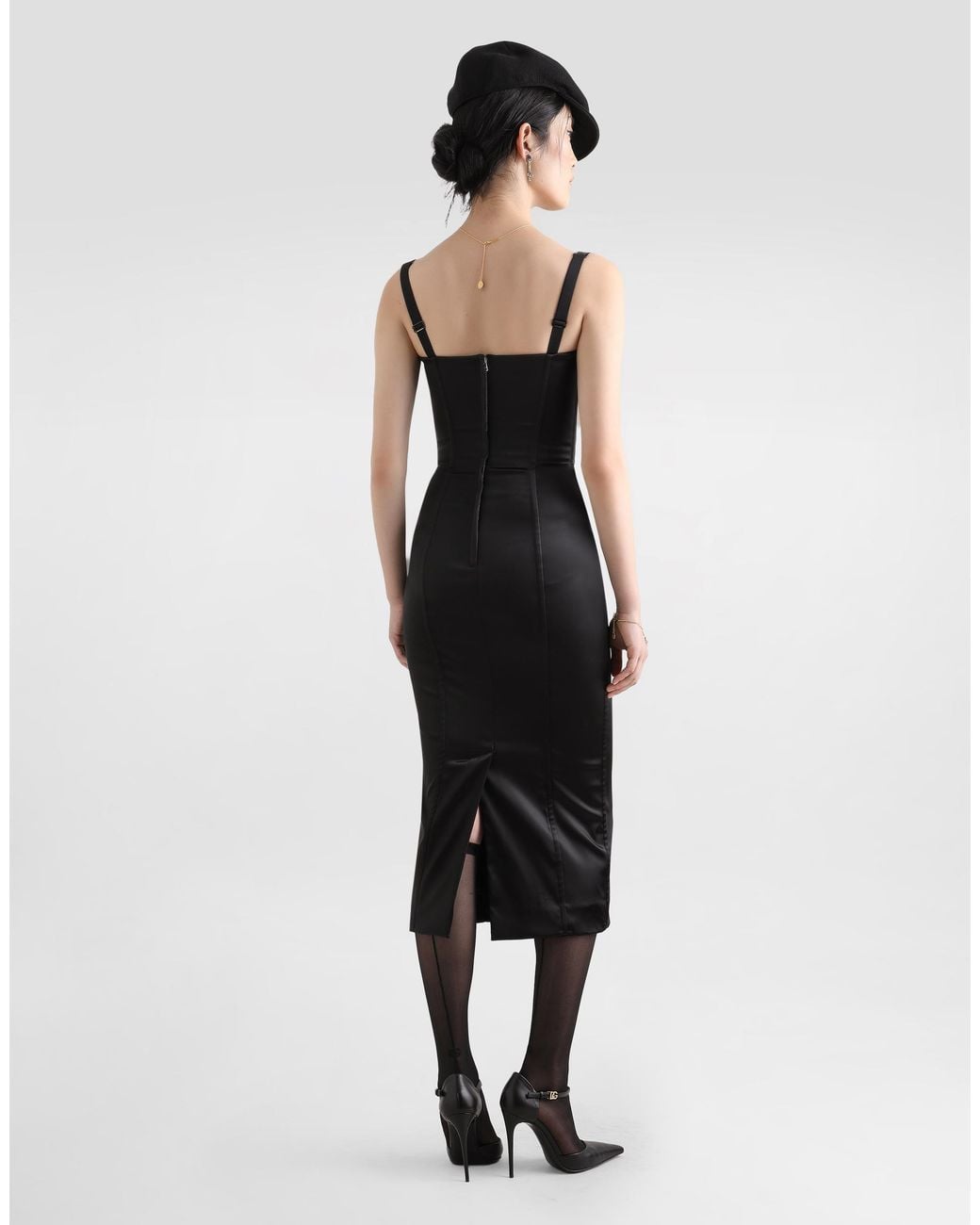 Dolce & Gabbana Black Satin Calf-Length Corset Dress With Bra Detail