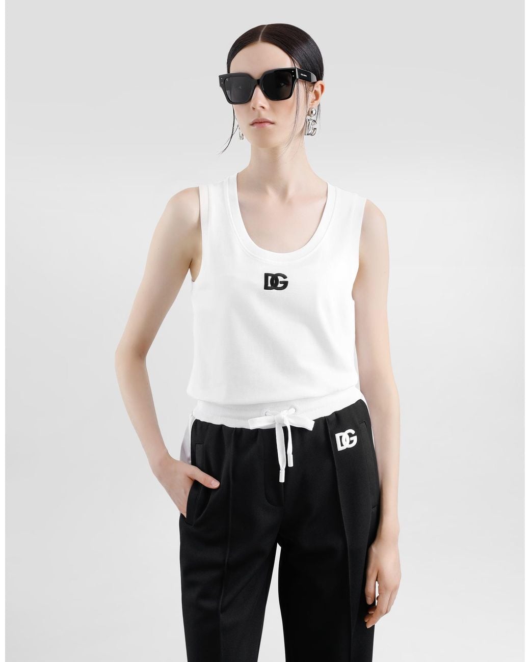 Dolce & Gabbana White Oversize Jersey Tank Top With Dg Logo Embroidery