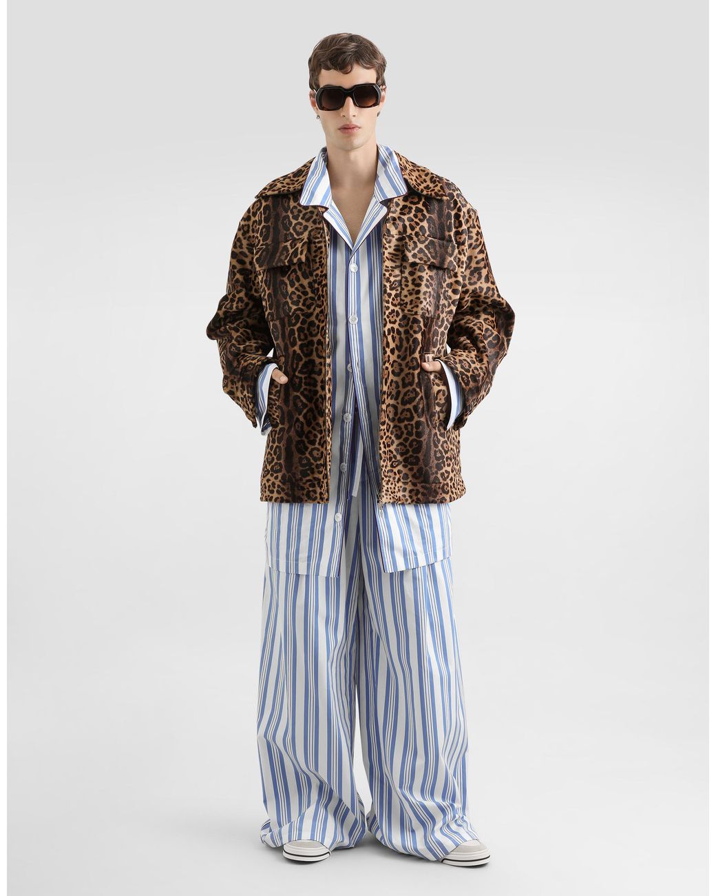 Dolce & Gabbana Brown Leopard-Print Pony Shirt-Style Jacket for men