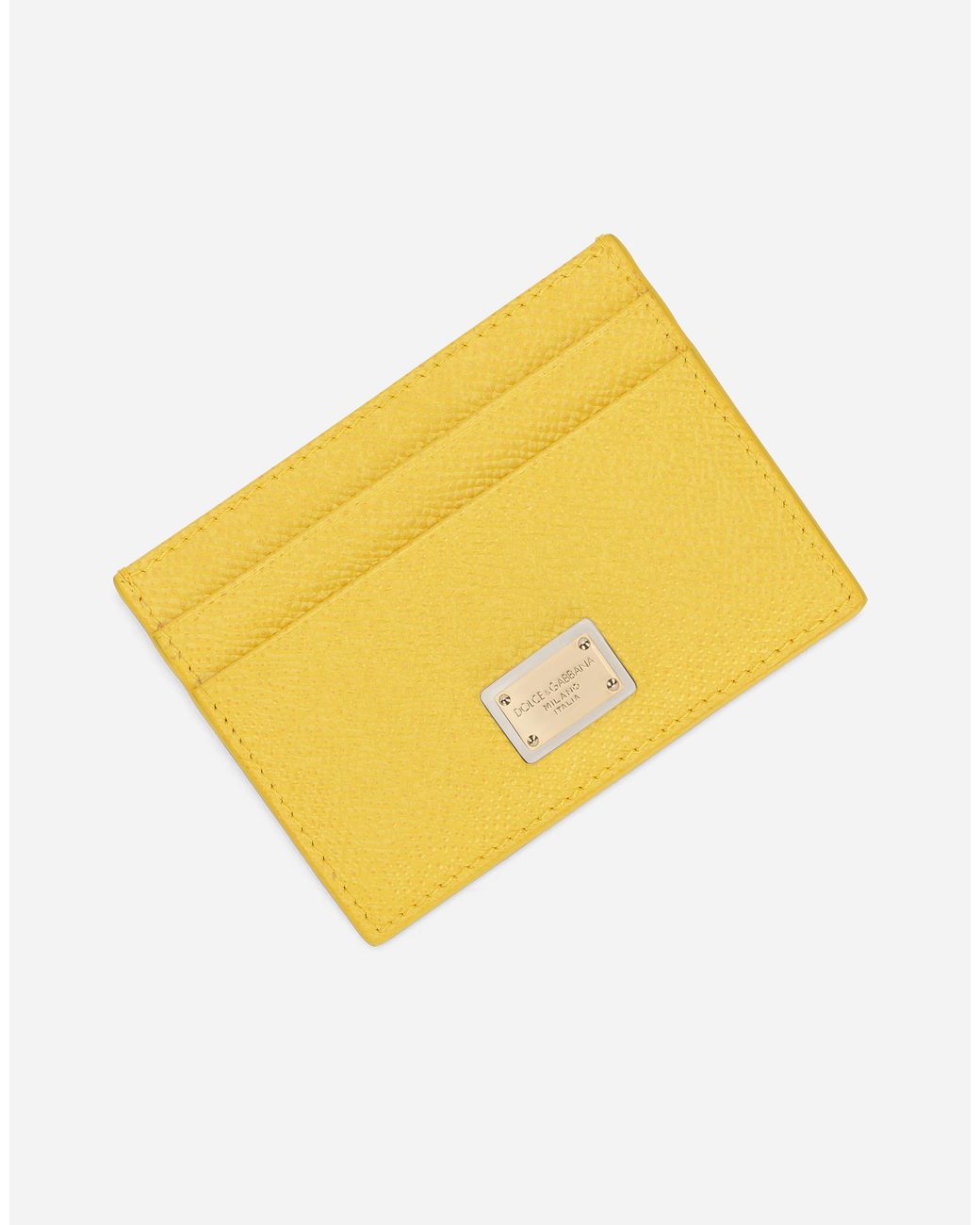 Dolce & Gabbana Yellow Dauphine Logo-Plaque Cardholder