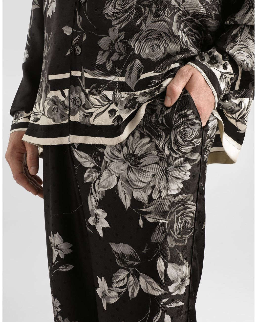 Dolce & Gabbana Black Flower Bouquet-Print Vanity Jacquard Twill Trousers for men