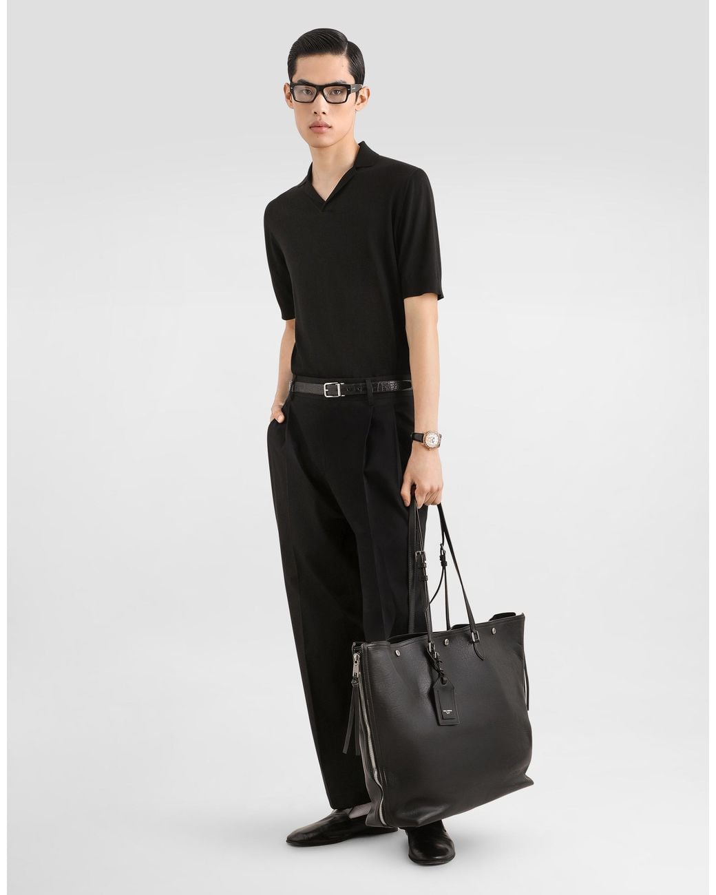 Dolce & Gabbana Black Silk Knit Polo Shirt for men
