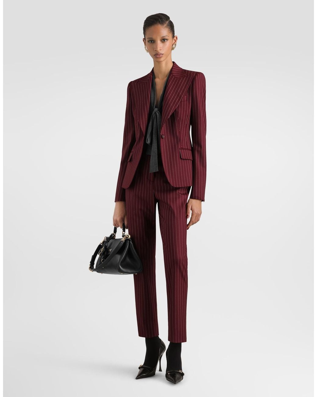 Dolce & Gabbana Red Pinstripe Wool Trousers