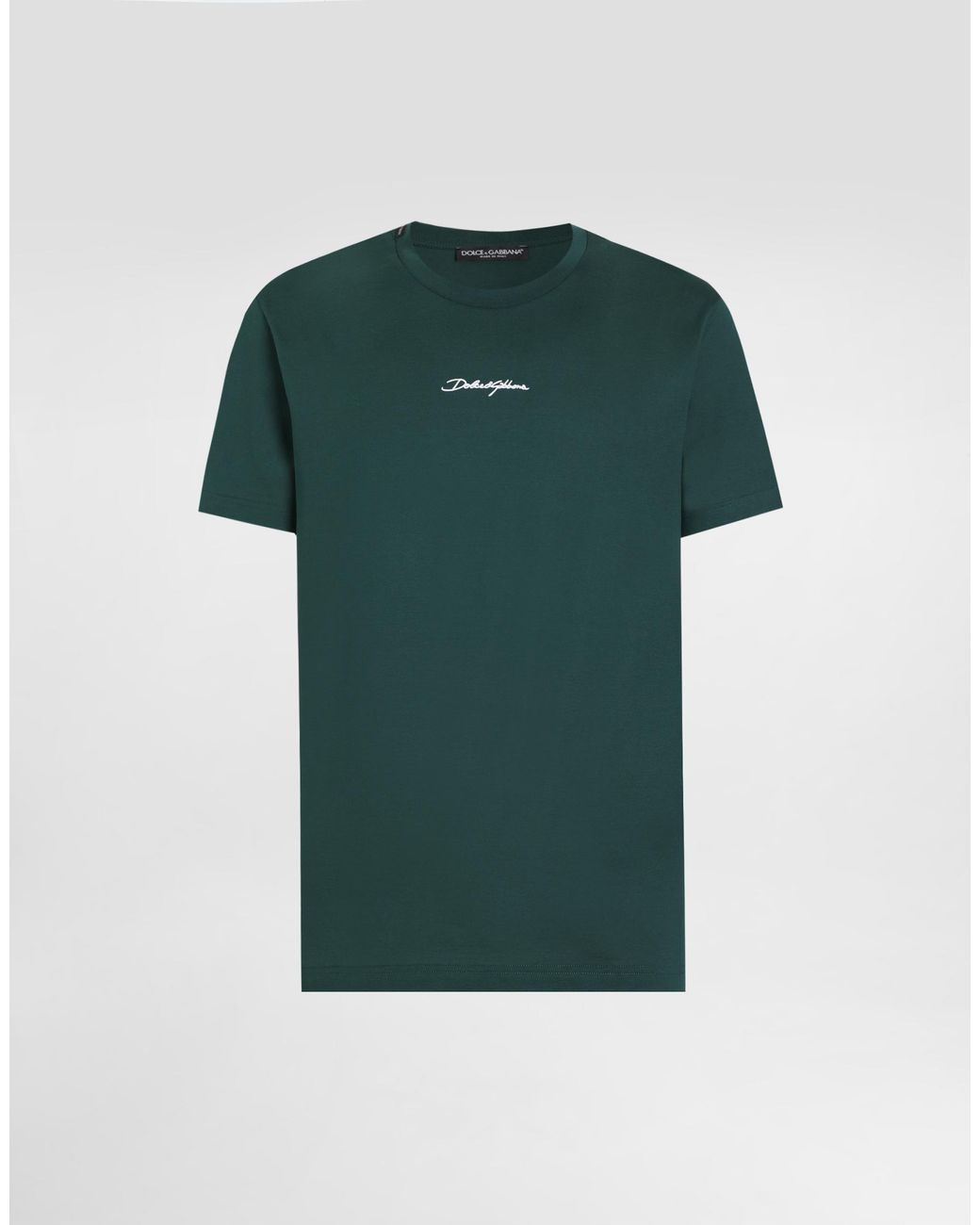 Dolce & Gabbana Green Cotton T-Shirt With Embroidered Patch for men