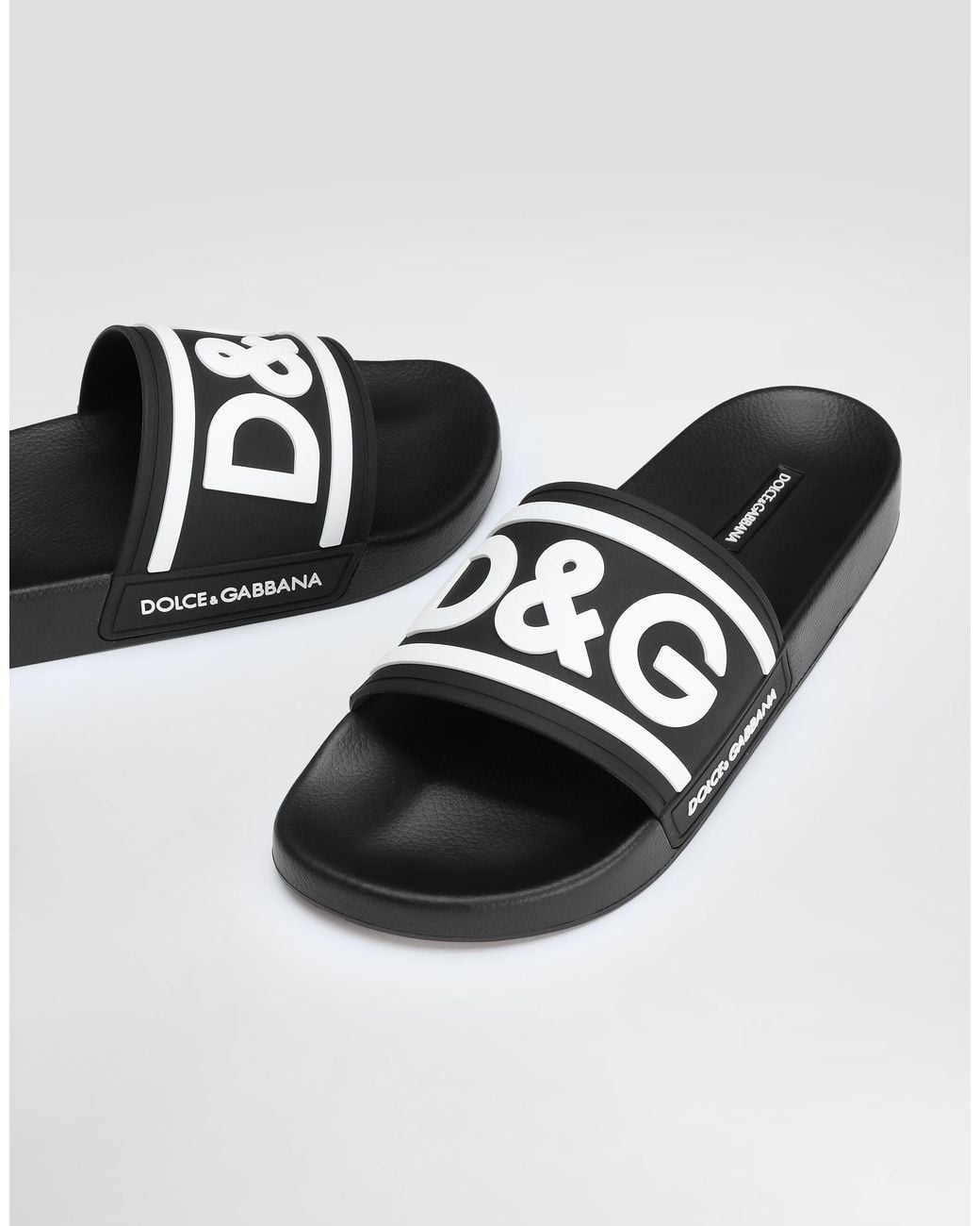 Dolce & Gabbana White Logo Rubber Slides for men