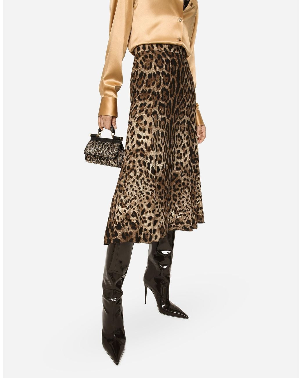Dolce & Gabbana Brown Leopard-Print Cady Circle Skirt