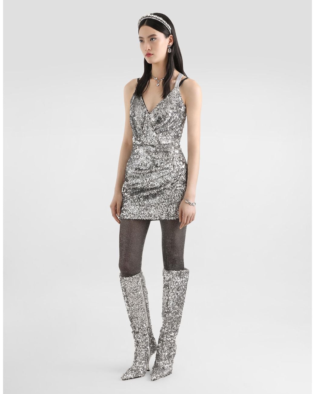 Dolce & Gabbana Metallic Sequin Crossover Dress