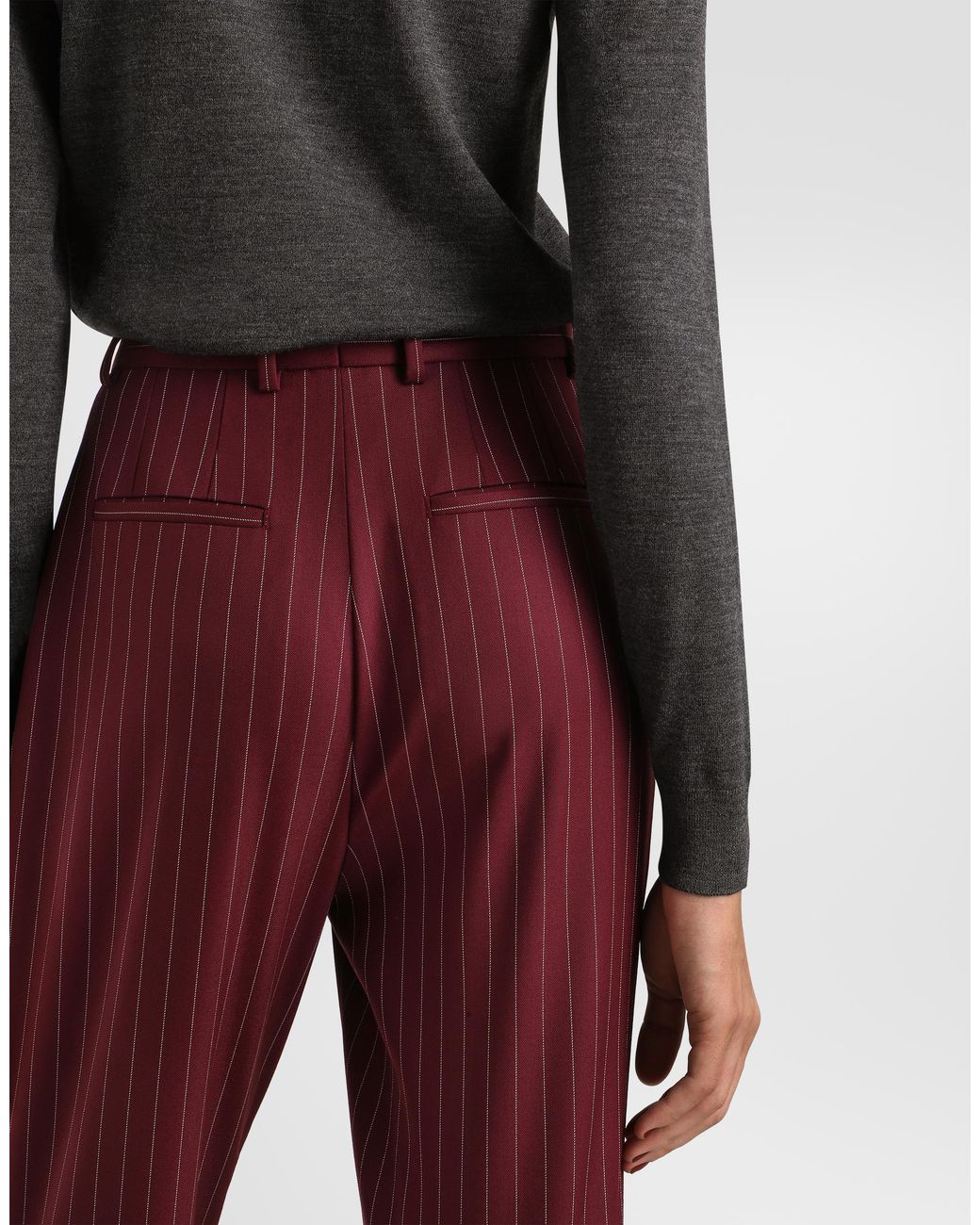 Dolce & Gabbana Red Pinstripe Wool Trousers