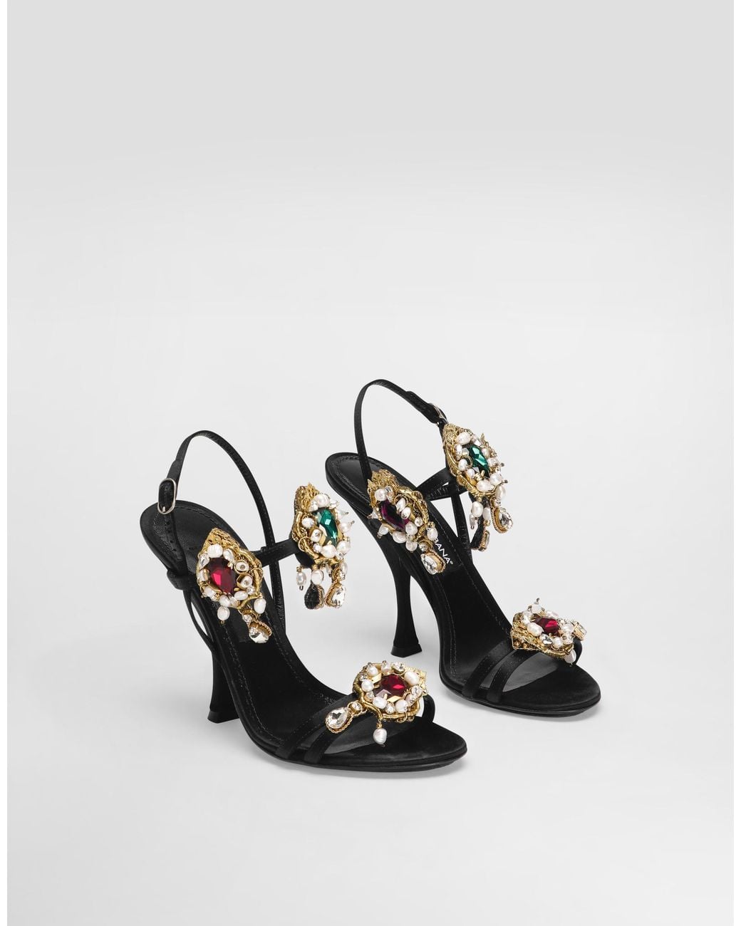 Dolce & Gabbana Black Satin Sandals With Embroidery