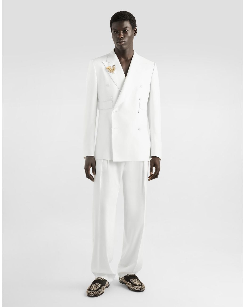 Dolce & Gabbana White Wool Faille Trousers for men