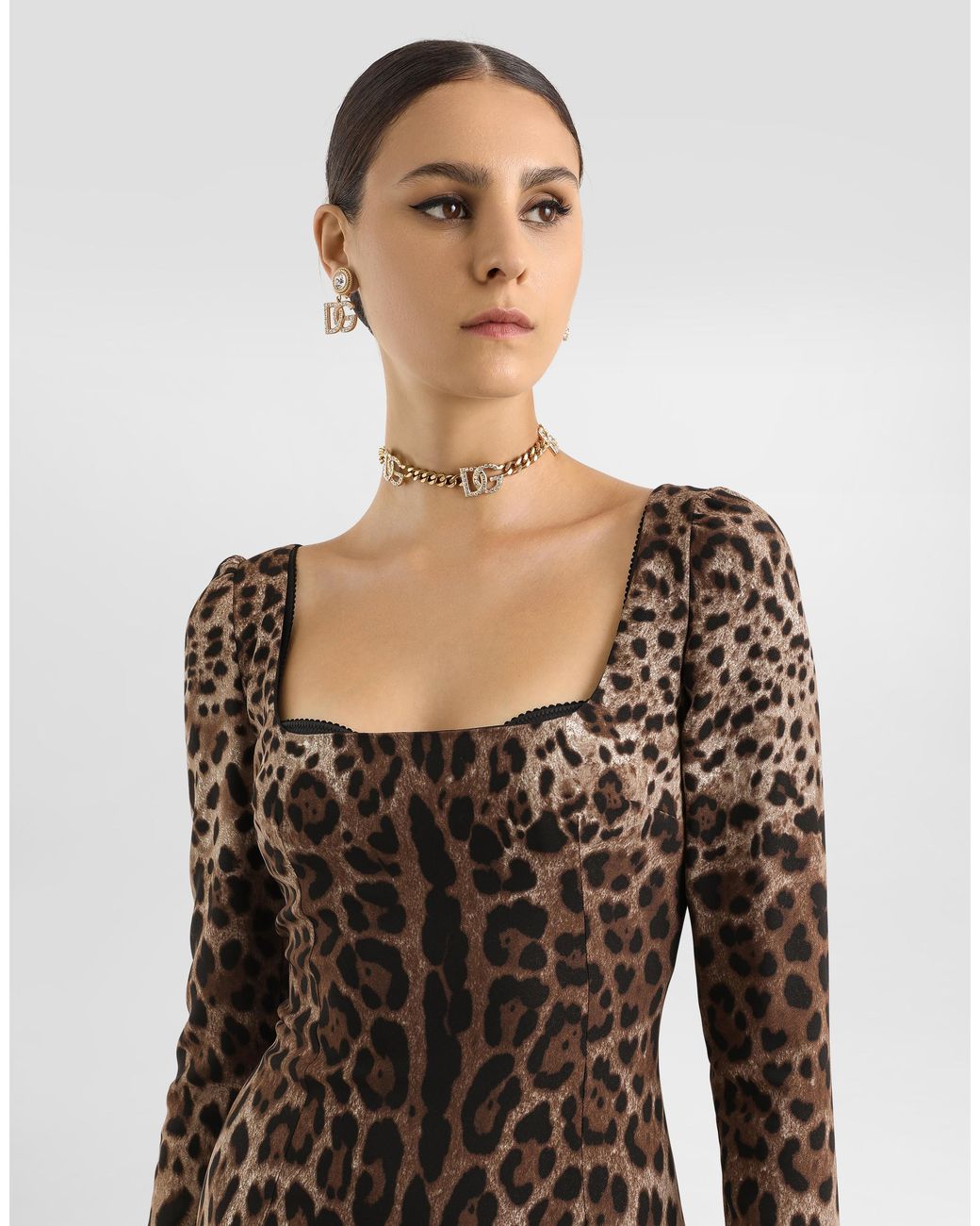Dolce & Gabbana Multicolor Leopard- Fitted Dress