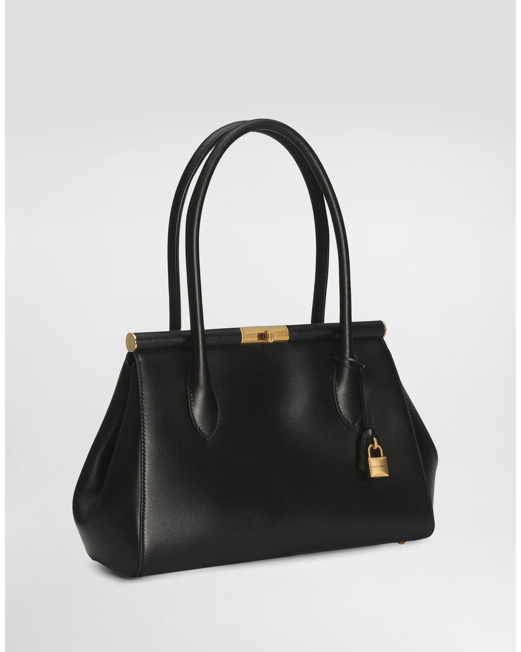 Dolce & Gabbana Black Calfskin Handbag With Snap Closure