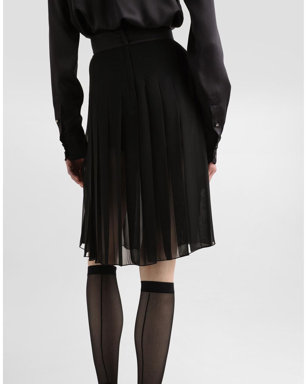 Dolce & Gabbana Black Pleated Chiffon Midi Circle Skirt