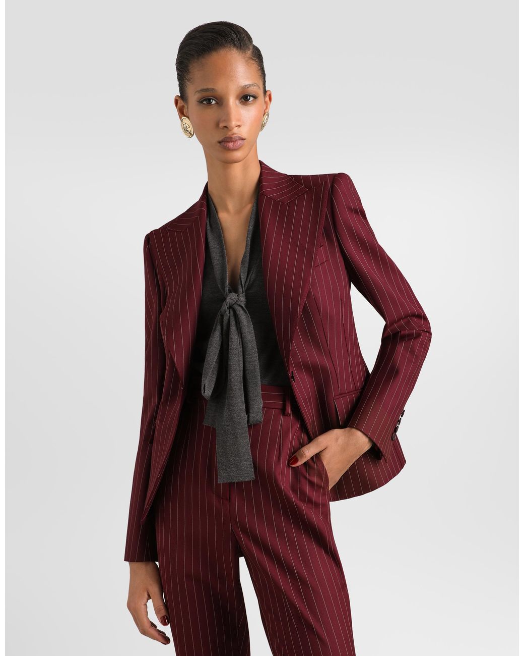 Dolce & Gabbana Red Turlington Single-Breasted Pinstripe Wool Jacket